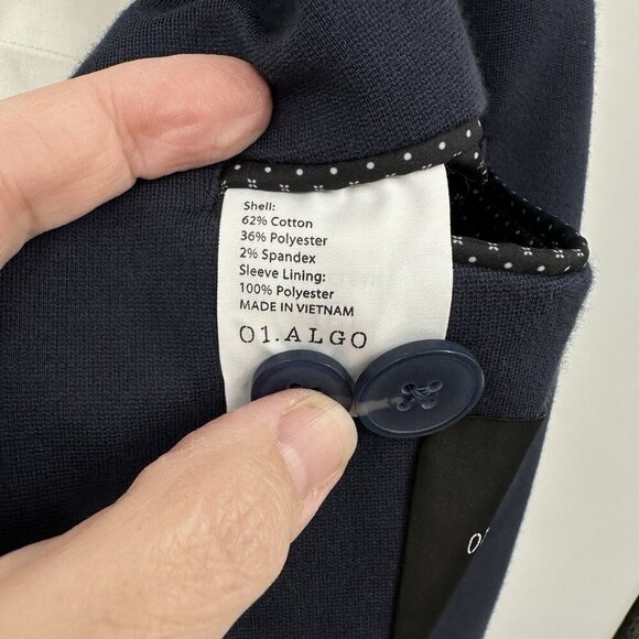 01.ALGO jacket blazer sport coat knit stretch two button unlined navy blue M - Picture 8 of 10